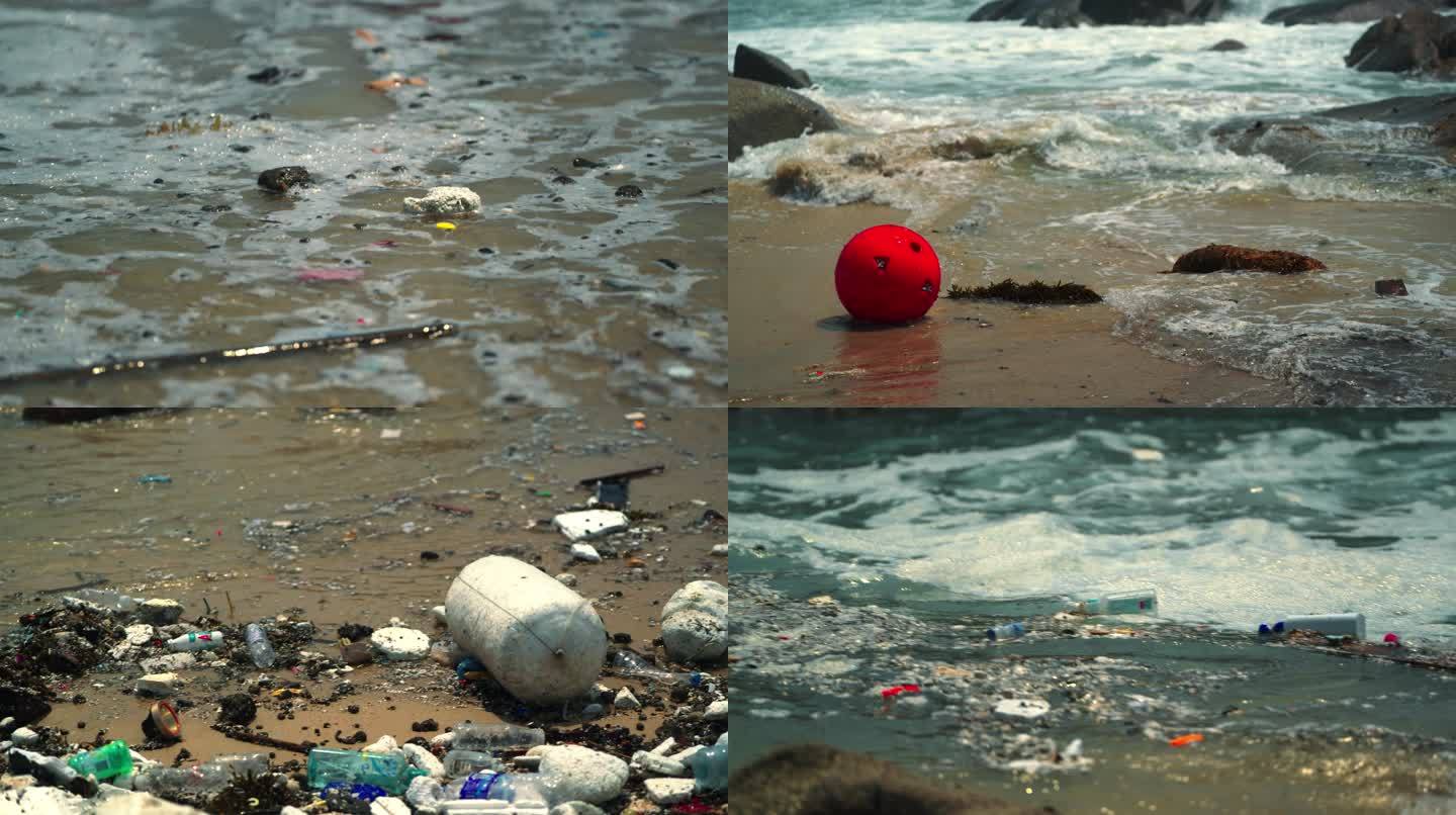 海岸塑料垃圾-慢镜头