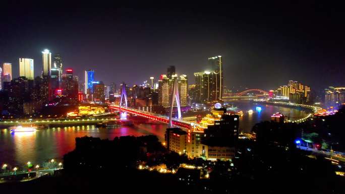 重庆城市主要景点洪崖洞、来福士、索道航拍