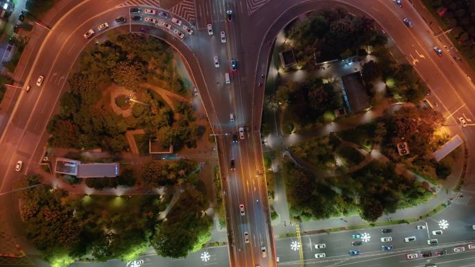 长沙夜景橘子洲大桥湘江中路车流交通航拍立