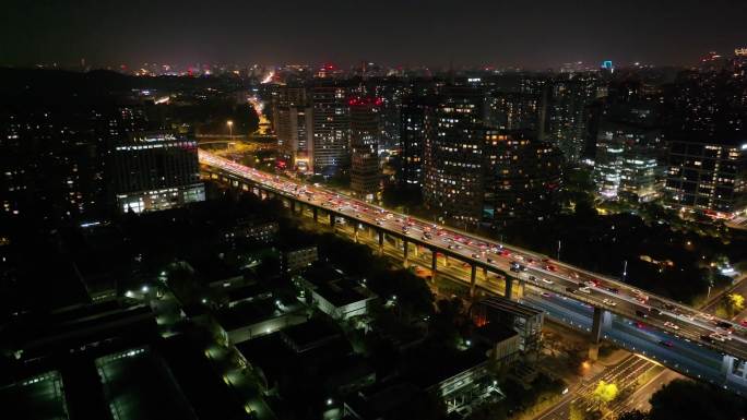 杭州钱塘江复兴大桥夜晚夜景航拍车流交通城