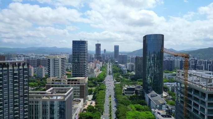 海南三亚城市商务建筑道路航拍唯美空镜头