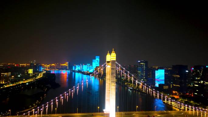 航拍福建福州鼓山大桥夜景环绕