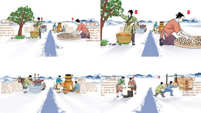 古代榨油工艺流程步骤展示AE模版