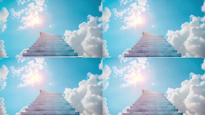抽象创意蓝天白云的楼梯