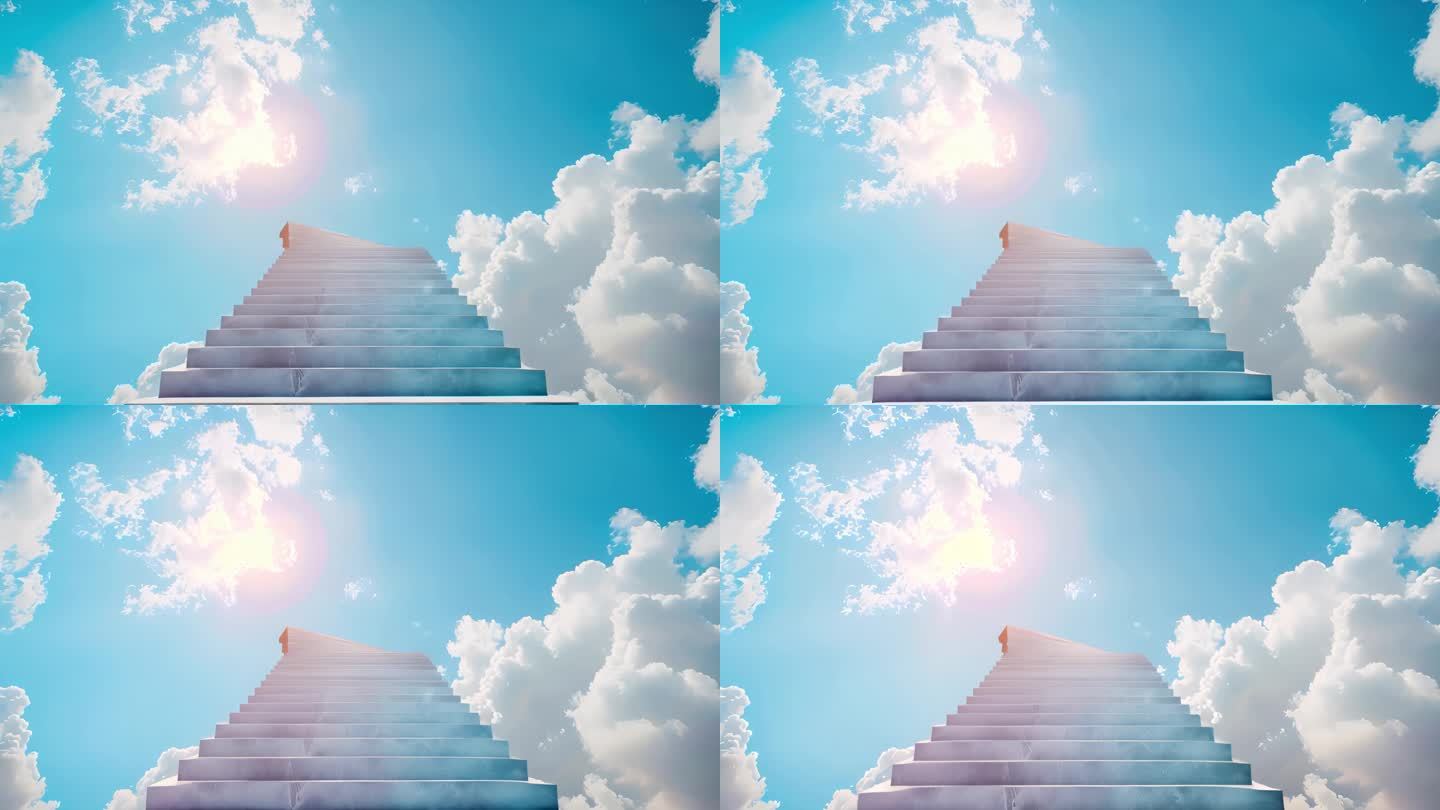 抽象创意蓝天白云的楼梯