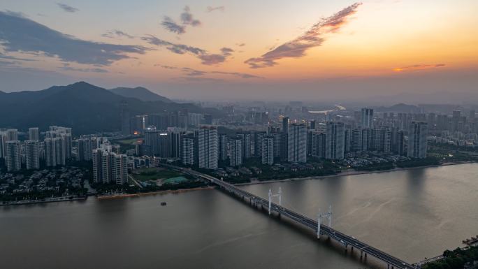 珠海市白石桥，日落晚霞延时4K