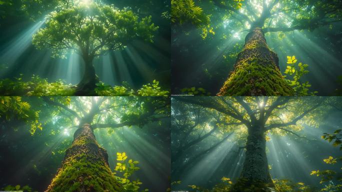 森林大树丁达尔光线