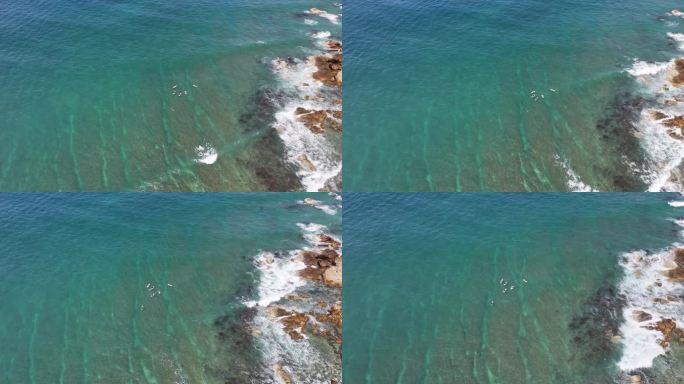 空镜头清澈见底的海浪冲浪