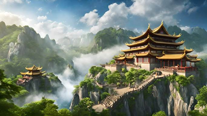 山顶上的庙宇寺庙塔自然风景视频素材
