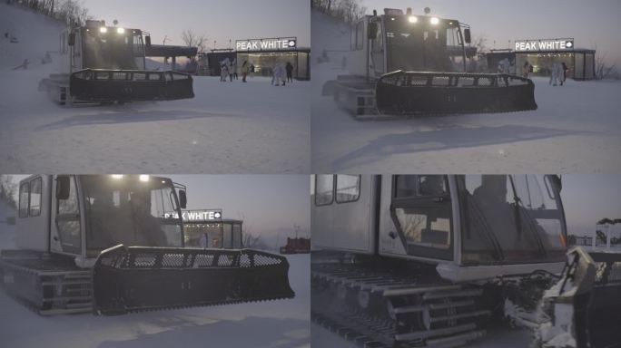 4K航拍吉林省长白山滑雪场冬季压雪车