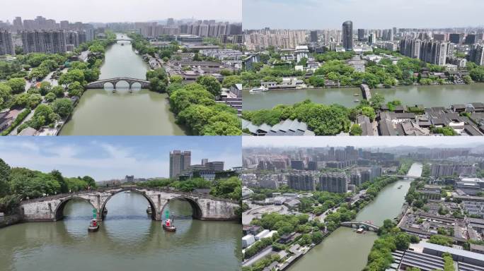 杭州京杭大运河拱宸桥全景多角度航拍