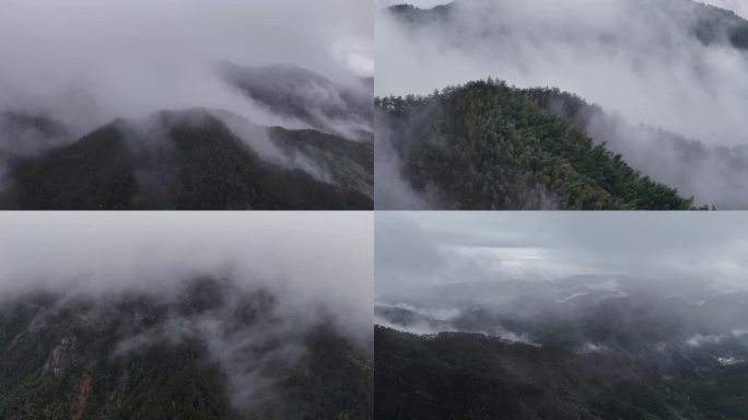 航拍天柱山山脉云雾缭绕4k视频