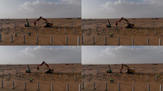 腾格里沙漠光伏发电新能源项目施工建设现场