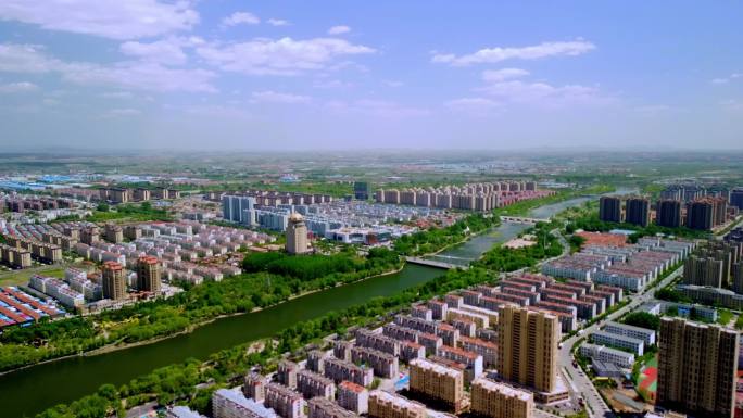 【2K】莱阳河流俯视航拍绿化空镜头建筑