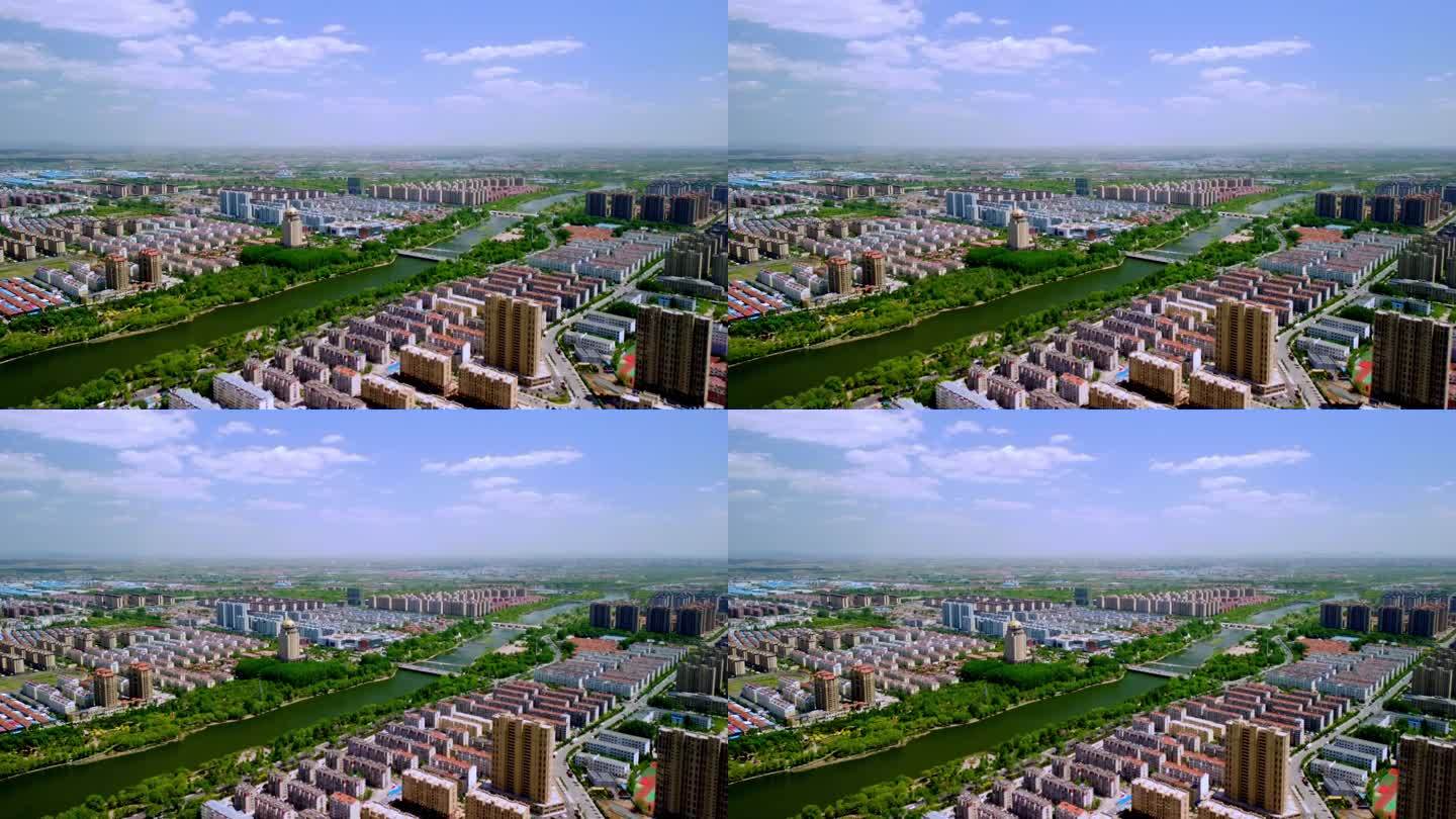 【2K】莱阳河流俯视航拍绿化空镜头建筑