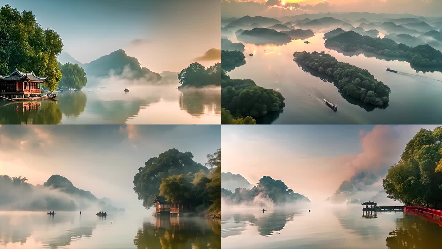 浙江杭州西湖航拍美景风景风光ai素材原创