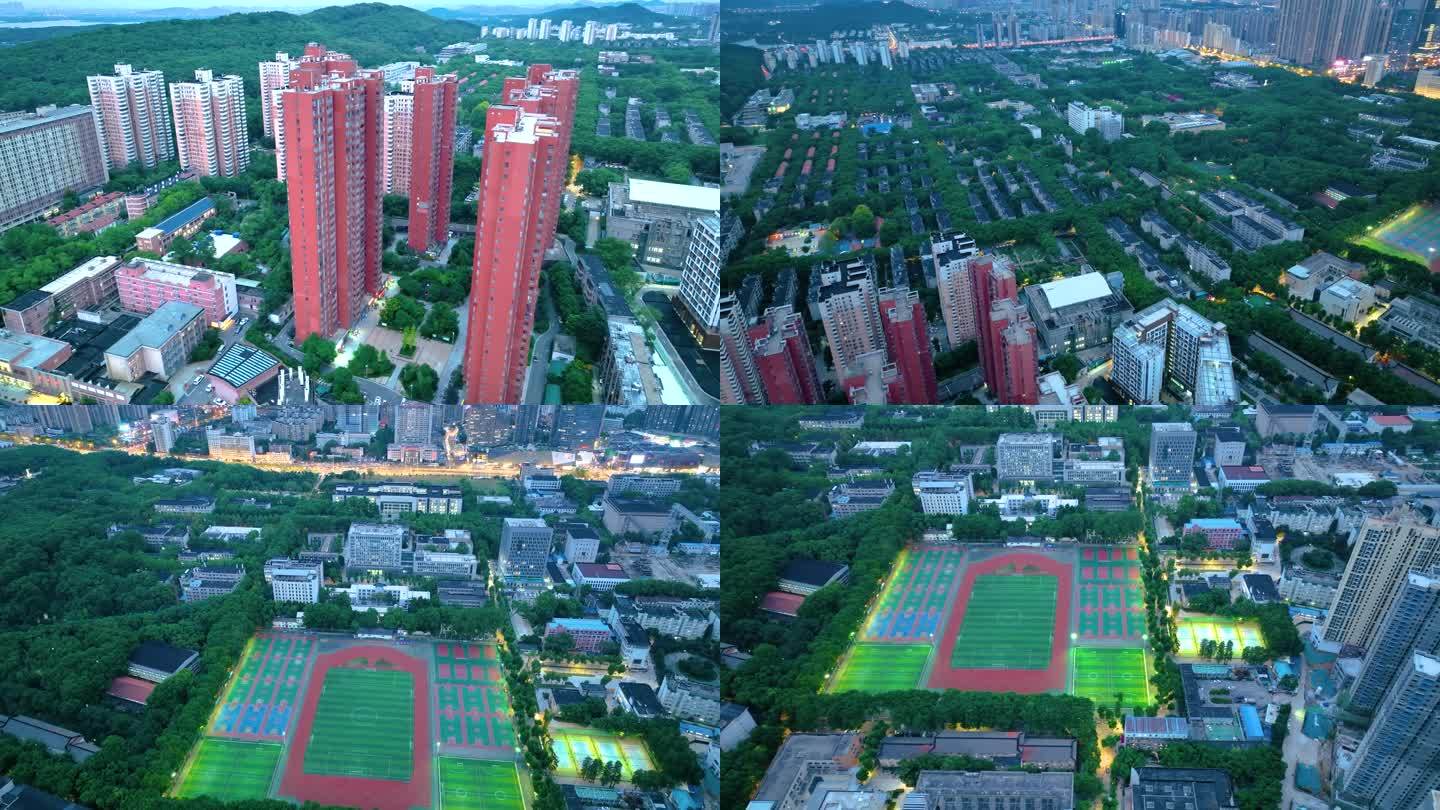 湖北武汉华中科技大学航拍校园风景风光素材