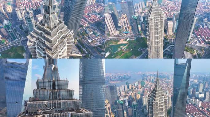 上海浦东新区航拍陆家嘴三件套金茂大厦高楼