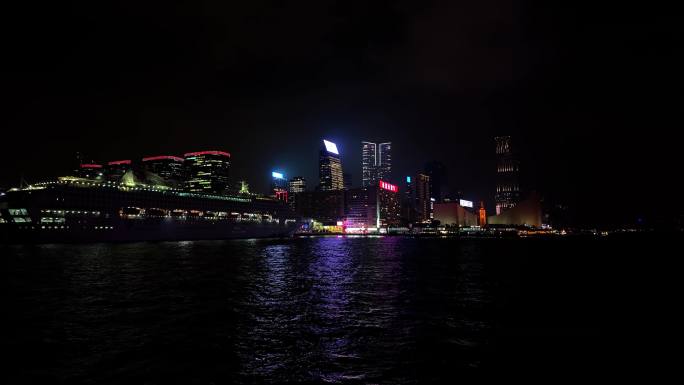 香港中环夜景和渡轮