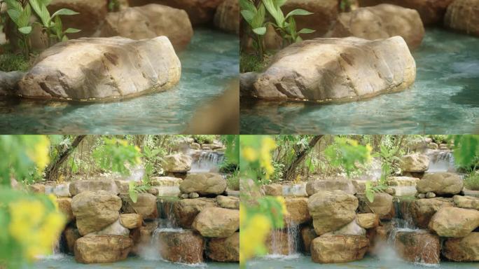 园林水景喷泉水池阳光水波纹