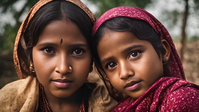 印度一个小村庄里的母女