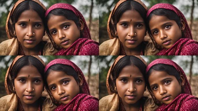 印度一个小村庄里的母女