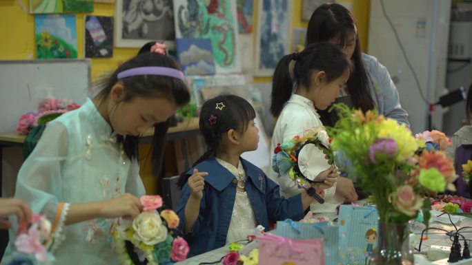 小学生美术手工课簪花课程课堂实录-未调色