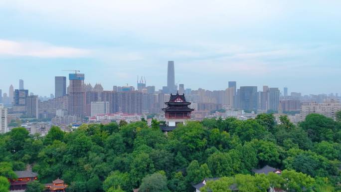 武汉黄鹤楼航拍湖北武昌区地标建筑城市风景