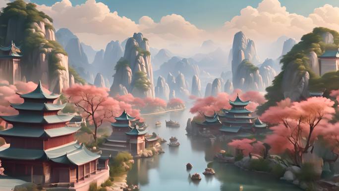 中国古风山水风景