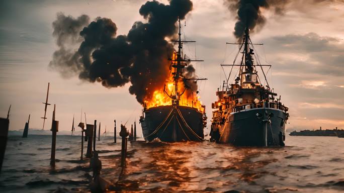 珍珠港袭击后港内被毁和燃烧的船只