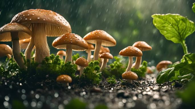 雨中蘑菇   森林雨后
