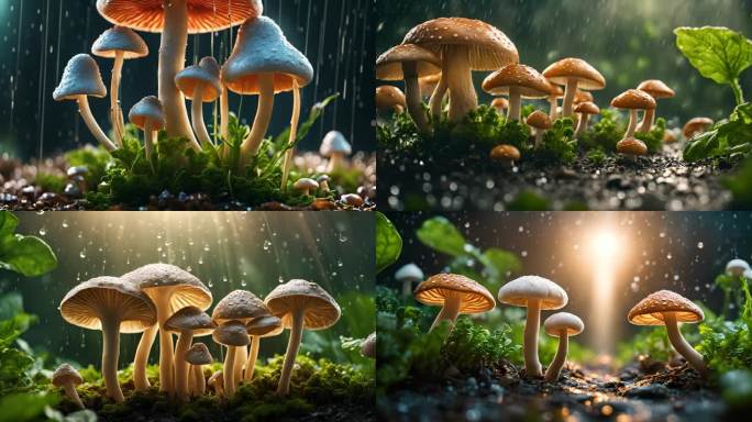 雨中蘑菇   森林雨后