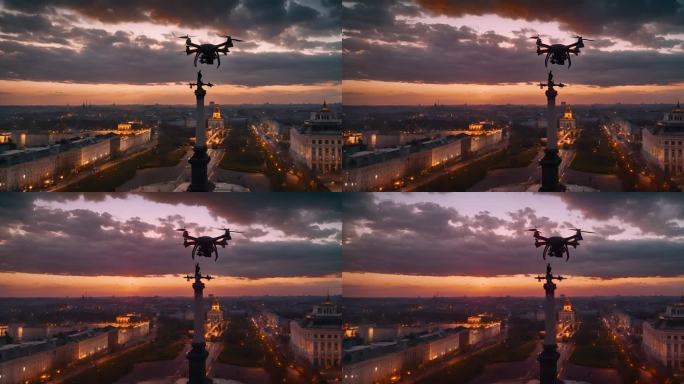 日落时雕像无人机拍摄乌克兰基辅