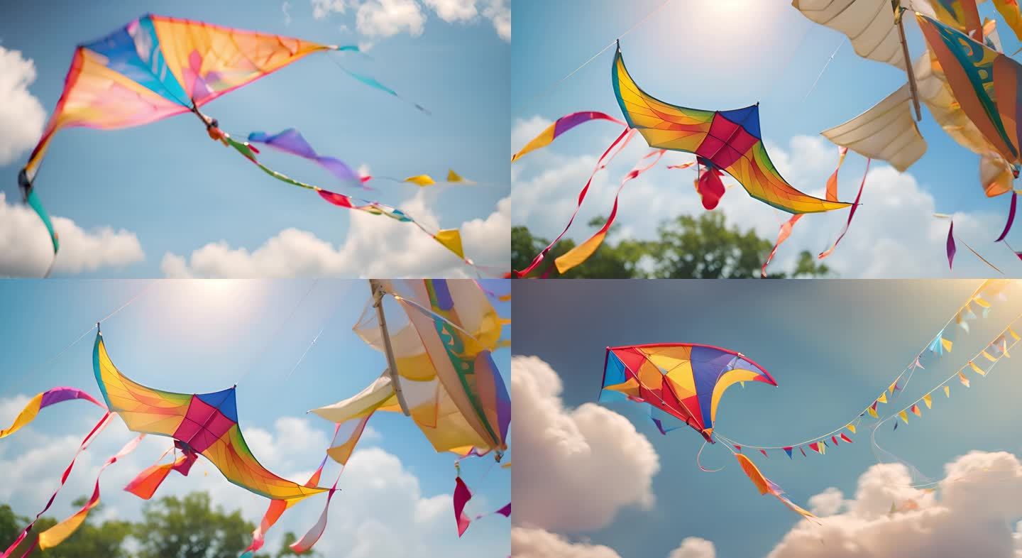 夏日天空上的风筝舞动：自由飞翔的色彩