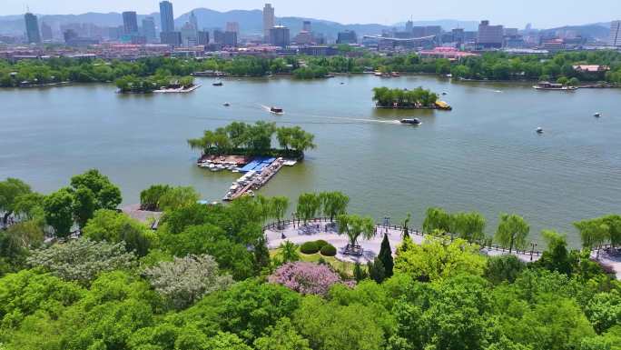 济南市大明湖公园风景名胜区航拍超然楼历下