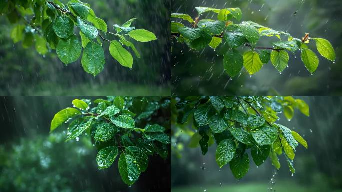 树叶子下雨天雨水水滴雨季ai素材原创户外