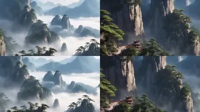 8K超宽屏中国风意境水墨江湖山水舞台背景