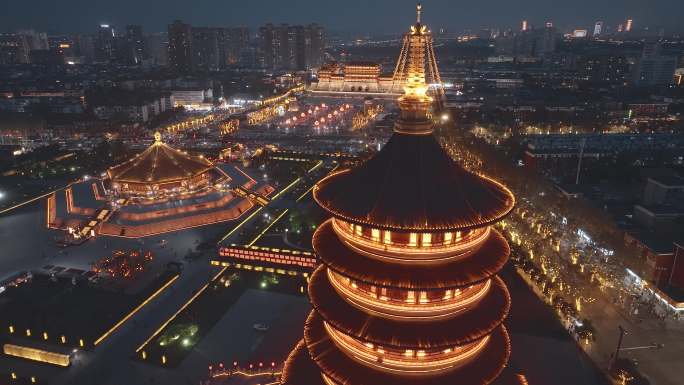 航拍洛阳隋唐洛阳城夜景