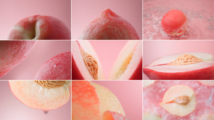 粉色水蜜桃夏日冷饮新鲜水果桃子广告实拍