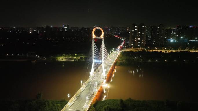 咸阳渭河渭城桥夜景4k航拍