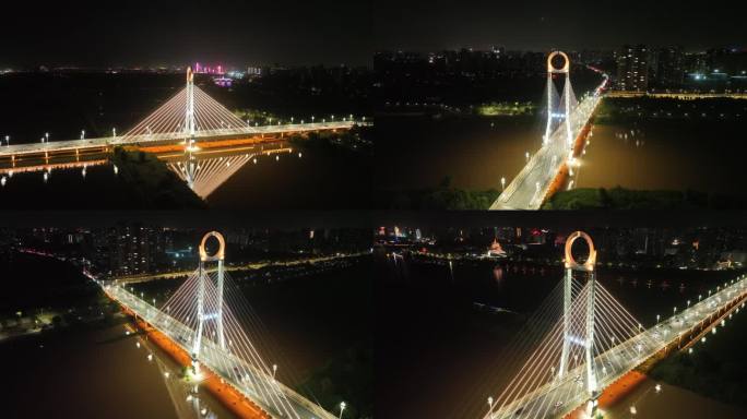 咸阳渭河渭城桥夜景4k航拍