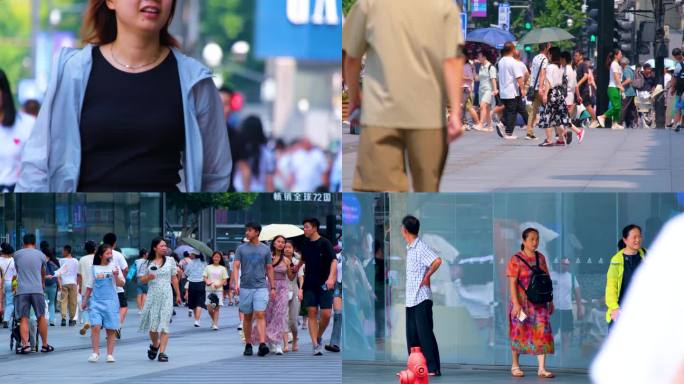 城市夏天暑假酷暑高温炎热街道人群人流汽车