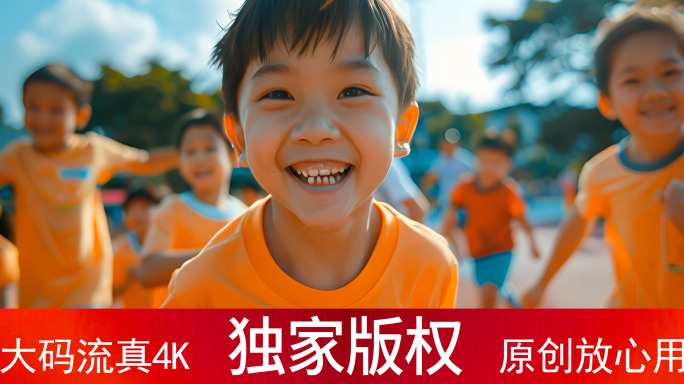儿童快乐奔跑的笑脸