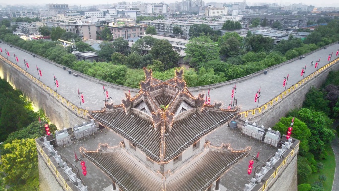 西安东南角楼古建筑夜景航拍长镜头