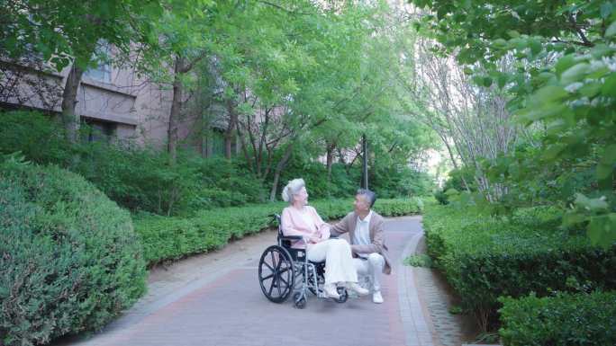 老人推轮椅 幸福生活