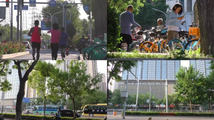 城市街道行人交通骑行进城务工上班电瓶车