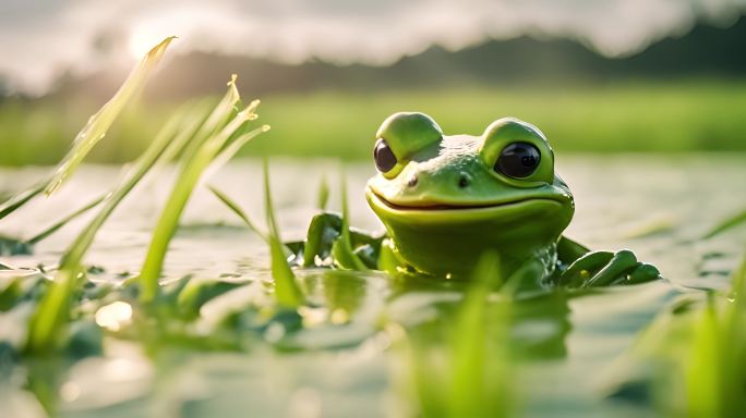夏日池塘里的蛙鸣与生态美景