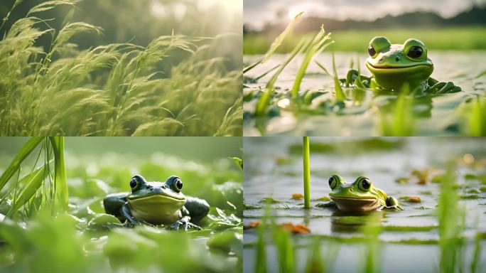 夏日池塘里的蛙鸣与生态美景