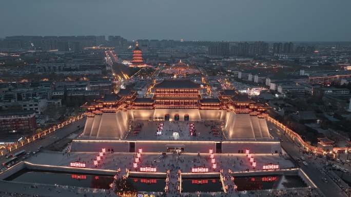 航拍洛阳隋唐洛阳城夜景