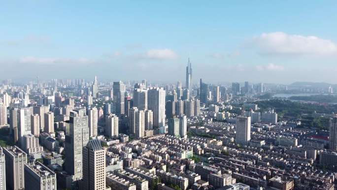 航拍南京市中心建筑群-紫峰大厦